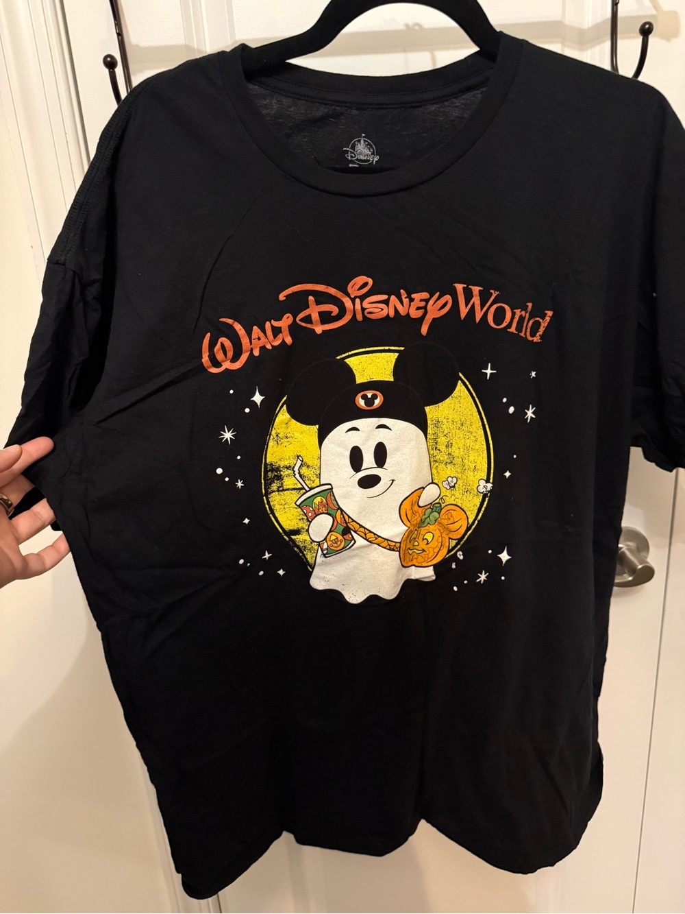 Disney Black Mickey Halloween Graphic Tee with Yellow & Orange Accents